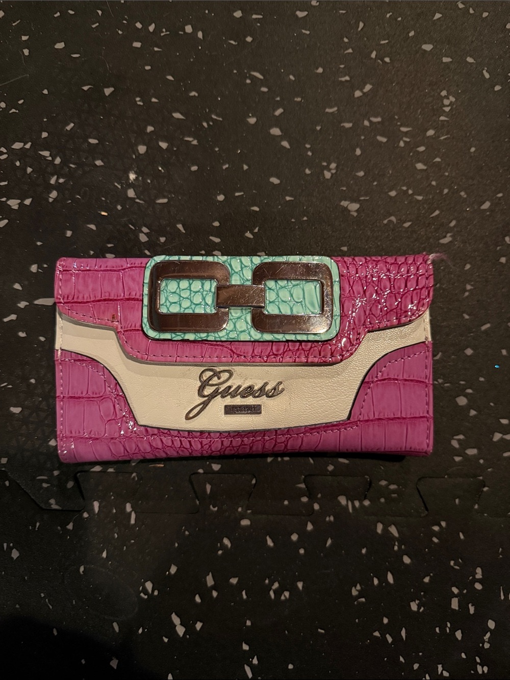 Guess Pink, Aqua and Cream Croc-Embossed Wallet
